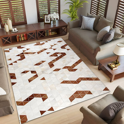 Beige and Brown Cowhide Patchwork Area Rug, Unique Handmade Natural Rug