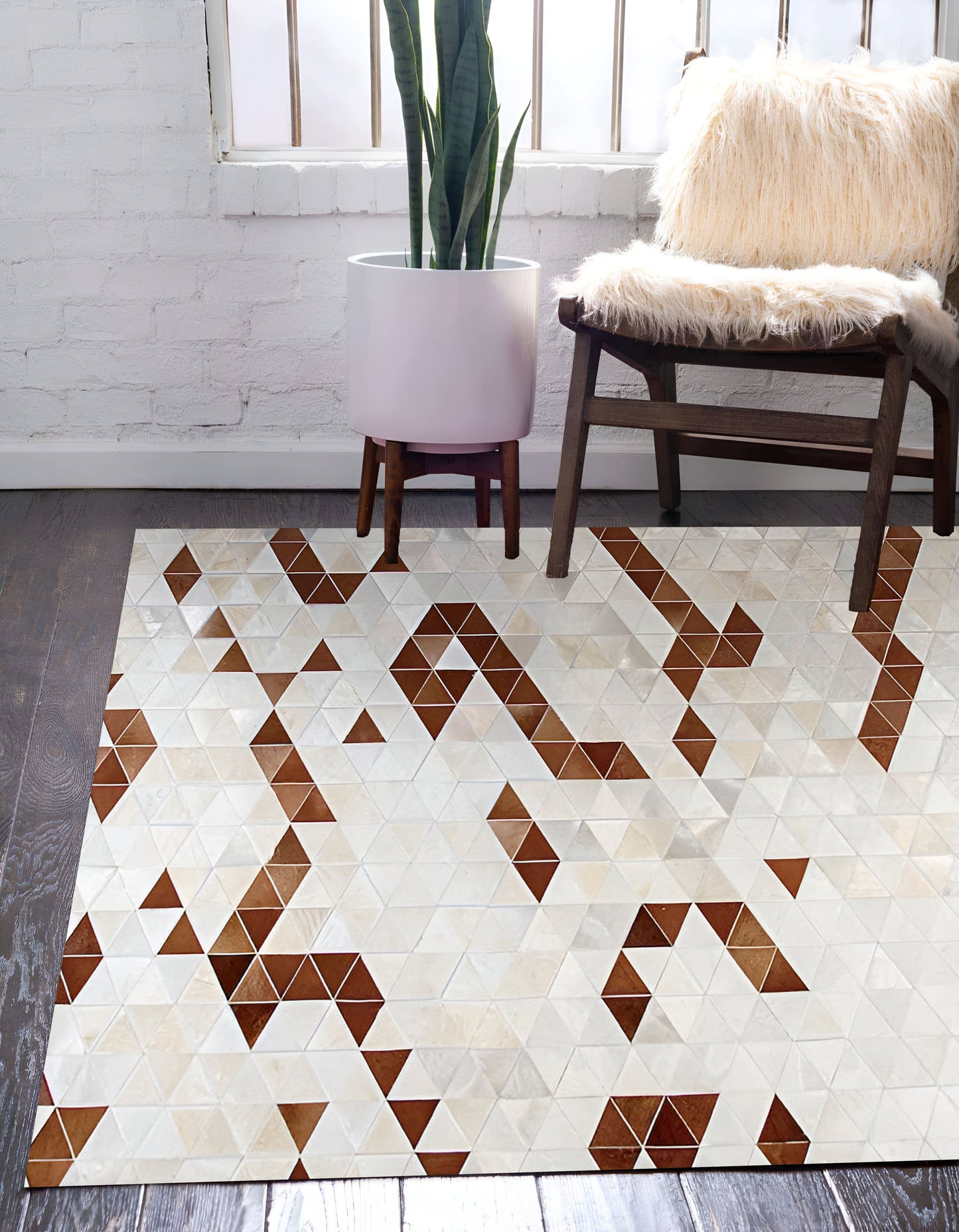 Beige and Brown Cowhide Patchwork Area Rug, Unique Handmade Natural Rug