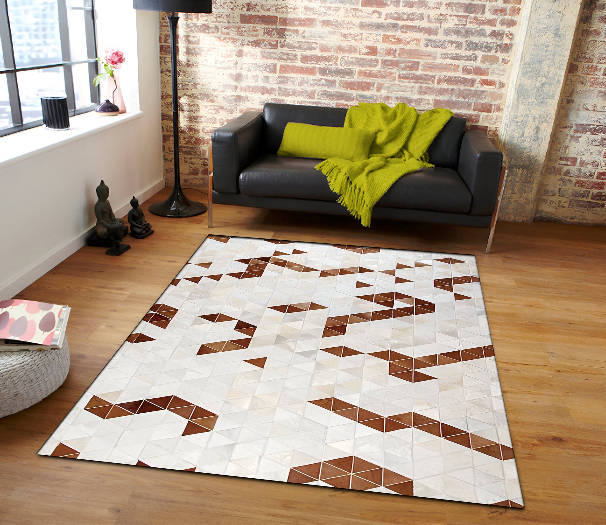 Beige and Brown Cowhide Patchwork Area Rug, Unique Handmade Natural Rug