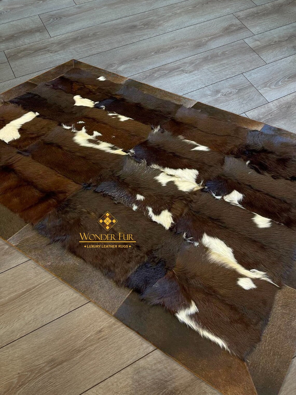 Black And Brown Goatskin Luxury Soft Office Rug , 5x7 Handmade Carpet