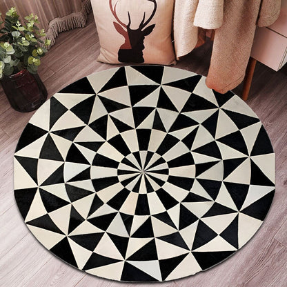 Black And White Handmade Real Cowhide Round Rug , Luxury Office Carpet