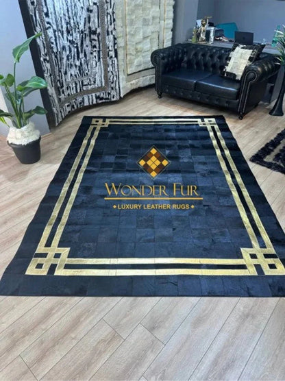 Black Gold Luxury Cowhide Rug, Unique 100% Genuine Cowhide Patchwork Rug, Bedroom Rug - Wonder fur rug Rug Wonder Fur Rug Wonder fur rug