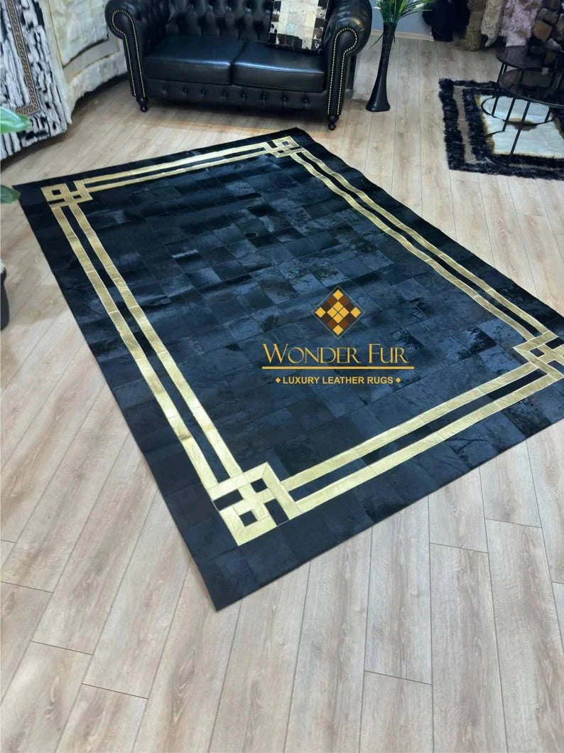 Black Gold Luxury Cowhide Rug, Unique 100% Genuine Cowhide Patchwork Rug, Bedroom Rug - Wonder fur rug Rug Wonder Fur Rug Wonder fur rug