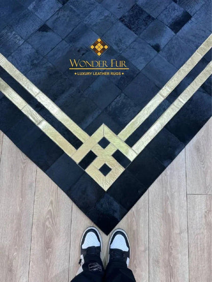 Black Gold Luxury Cowhide Rug, Unique 100% Genuine Cowhide Patchwork Rug, Bedroom Rug - Wonder fur rug Rug Wonder Fur Rug Wonder fur rug