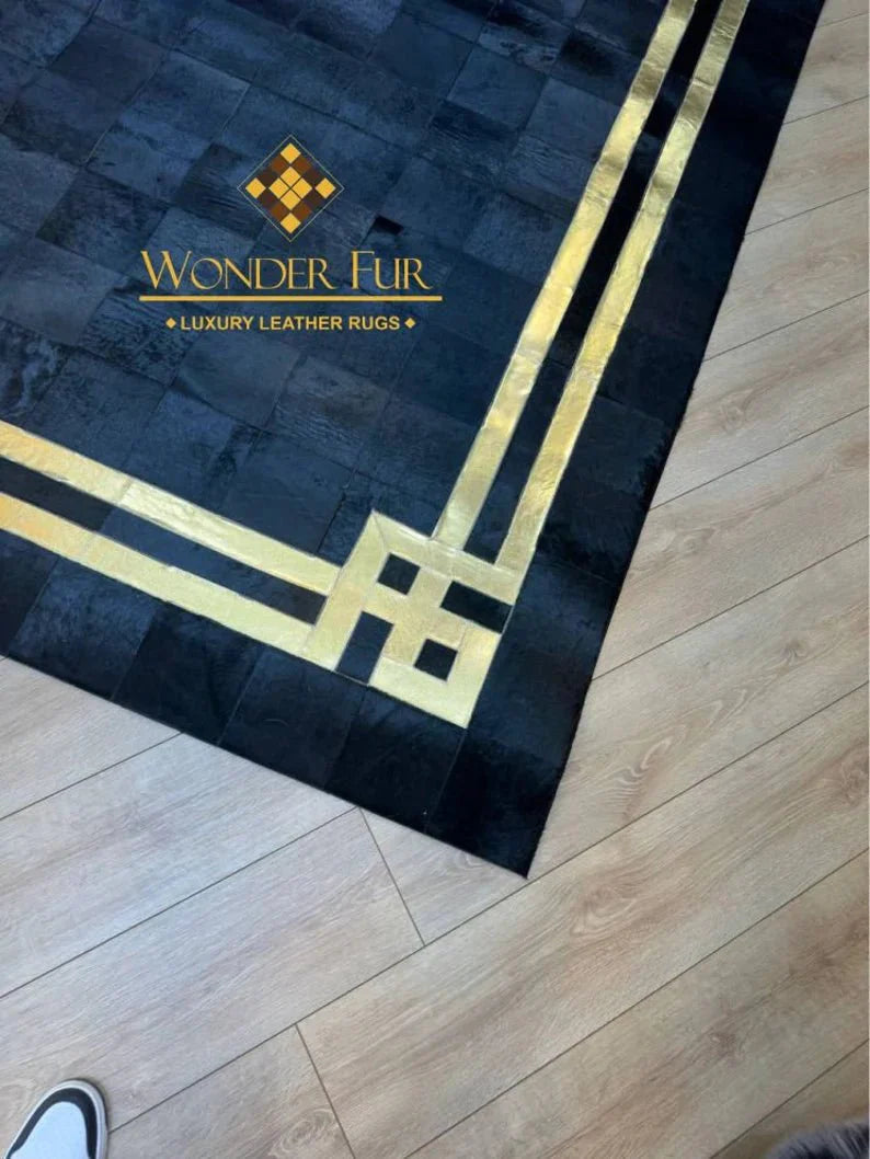 Black Gold Luxury Cowhide Rug, Unique 100% Genuine Cowhide Patchwork Rug, Bedroom Rug - Wonder fur rug Rug Wonder Fur Rug Wonder fur rug