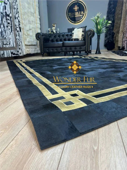 Black Gold Luxury Cowhide Rug, Unique 100% Genuine Cowhide Patchwork Rug, Bedroom Rug - Wonder fur rug Rug Wonder Fur Rug Wonder fur rug