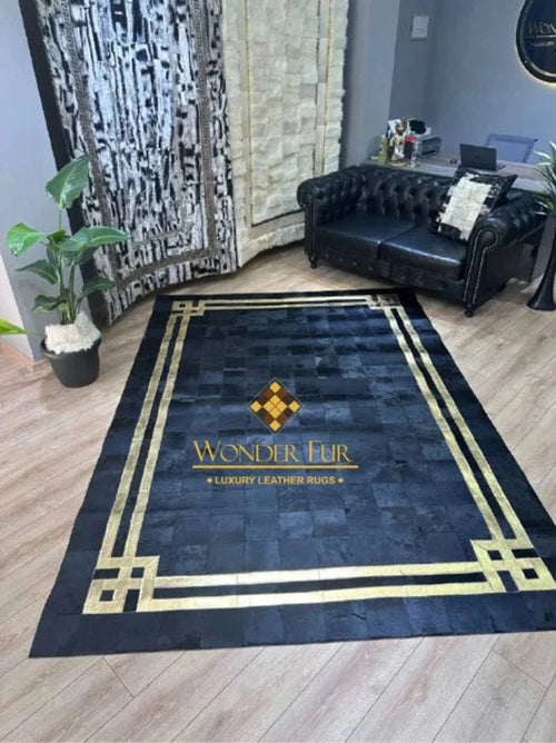 Black Gold Luxury Cowhide Rug, Unique 100% Genuine Cowhide Patchwork Rug, Bedroom Rug - Wonder fur rug Rug Wonder Fur Rug Wonder fur rug