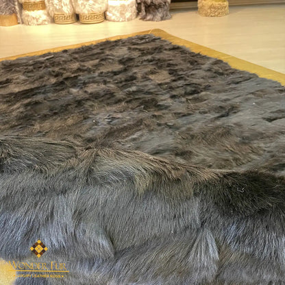 Patchwork Handmade Natural Black Gold Sheepskin 8x10 Living Room Rug