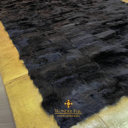 Patchwork Handmade Natural Black Gold Sheepskin 8x10 Living Room Rug