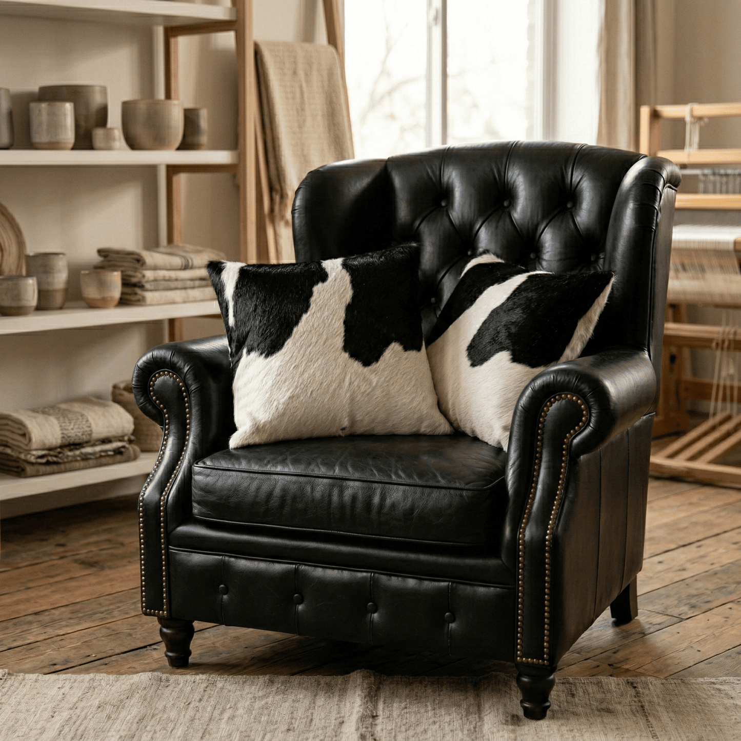 Black And White Cowhide Patchwork Pillow - Handamde Pillow Cover