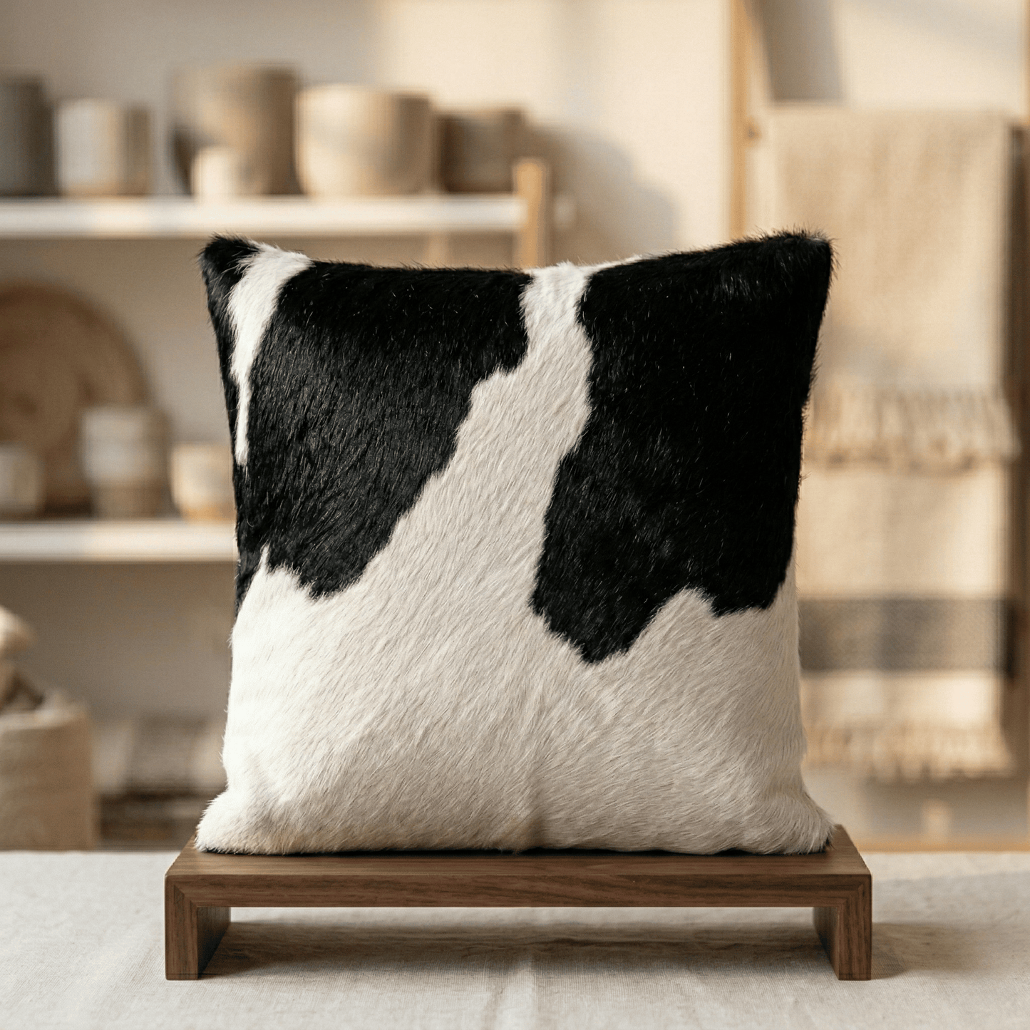 Black And White Cowhide Patchwork Pillow - Handamde Pillow Cover