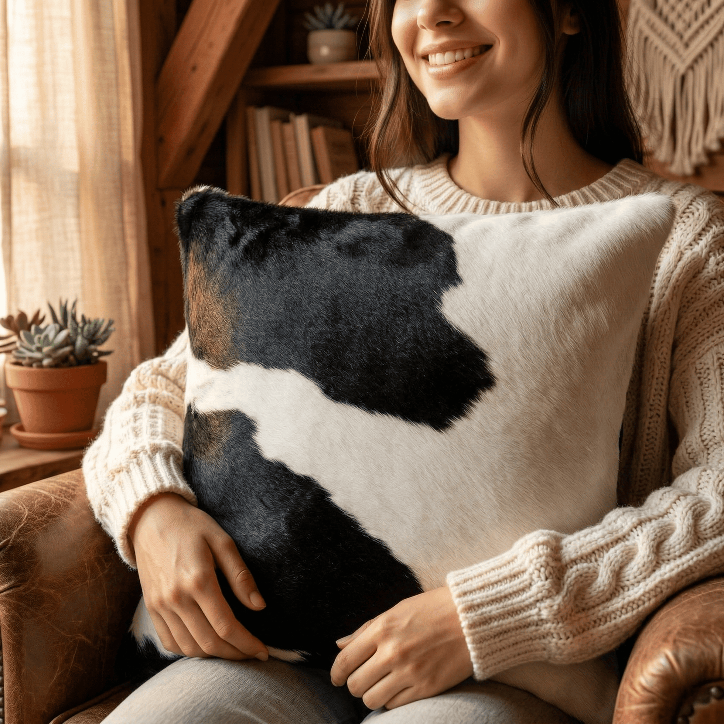 Black And White Cowhide Patchwork Pillow - Handamde Pillow Cover