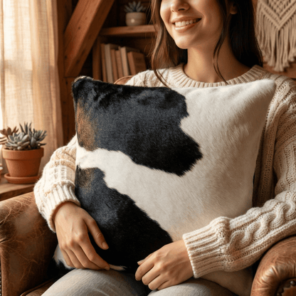 Black And White Cowhide Patchwork Pillow - Handamde Pillow Cover