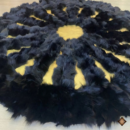 Black Fox Fur Round Rug with Gold Center - WONDERFURRUG