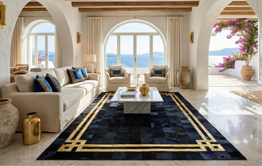 Black Gold Luxury Cowhide Rug, Unique 100% Genuine Cowhide Patchwork Rug, Bedroom Rug