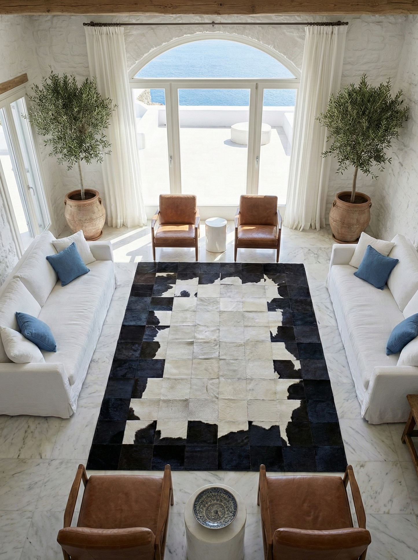 Black and White 100% Genuine Handmade Cow Skin 10x8 Carpet, Natural Cowhide Patchwork 10x8 Rug