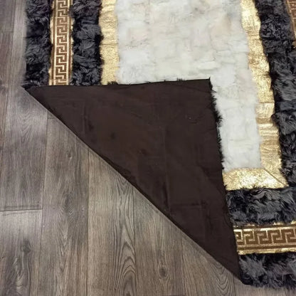 Black and Gold Sheepskin Area 9x12 Rug Luxury Soft Handmade Natural Sheepskin Carpet