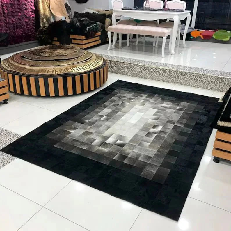 Black and Gray Natural Leather Cowhide 10x8 Rug, Handmade Genuine Cowhide Area Rug, Non Slip Rug - Wonder fur rug Rug Wonder Fur Rug Wonder fur rug