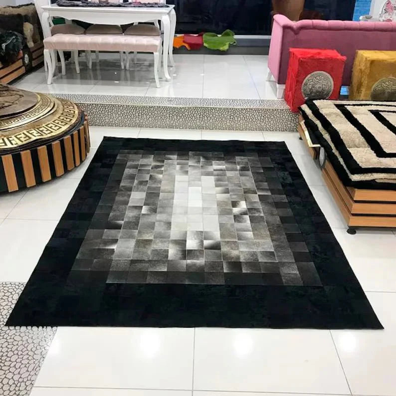 Black and Gray Natural Leather Cowhide 10x8 Rug, Handmade Genuine Cowhide Area Rug, Non Slip Rug - Wonder fur rug Rug Wonder Fur Rug Wonder fur rug