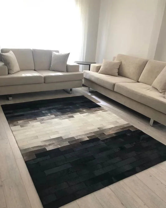 Black and White Handmade Natural Cowhide Area Rug for Living Room, Hair on Rug, Cowhide Patchwork Rug - Wonder fur rug Rug Wonder Fur Rug Wonder fur rug