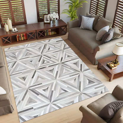 Boho Style Natural Cowhide Patchwork Rug, Handmade Scandinavian Rug for Living Room