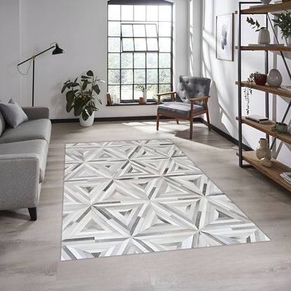 Boho Style Natural Cowhide Patchwork Rug, Handmade Scandinavian Rug for Living Room