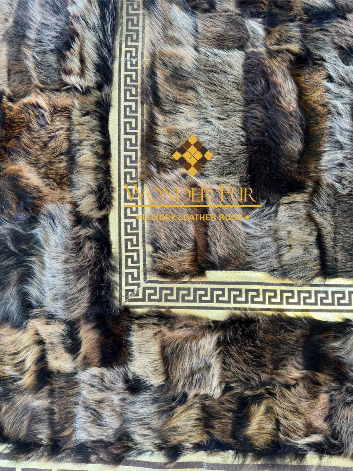 Brown And Gold Genuine Sheepskin Large Living Room Rug , Handmade Rug