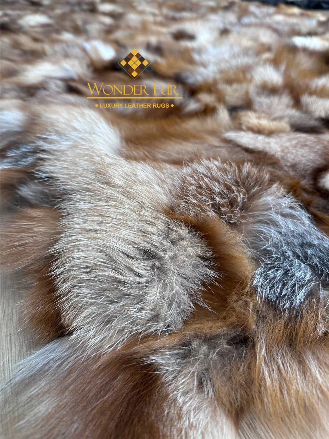 Brown Soft Real Fox Fur Office Rug , Handmade Fluffy Rug