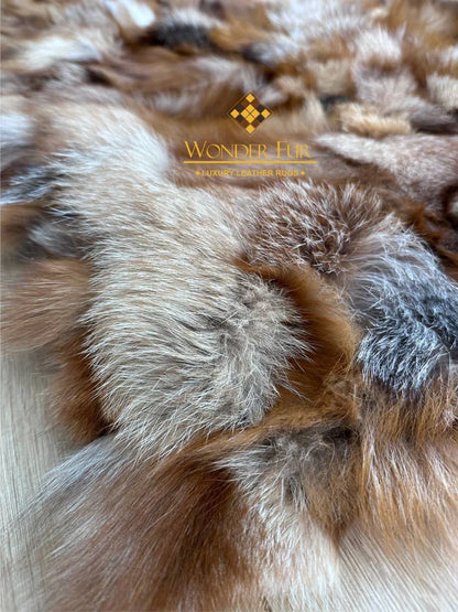 Brown Soft Real Fox Fur Office Rug , Handmade Fluffy Rug