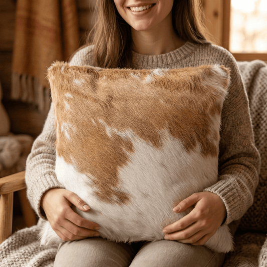 Brown White Cowhide Pillow - Handamde Cowhide Pillow Cover