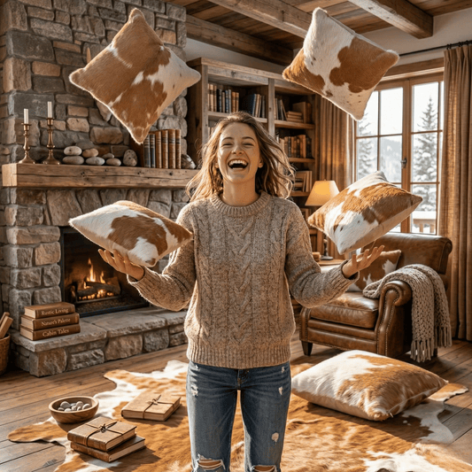 Brown White Cowhide Pillow - Handamde Cowhide Pillow Cover