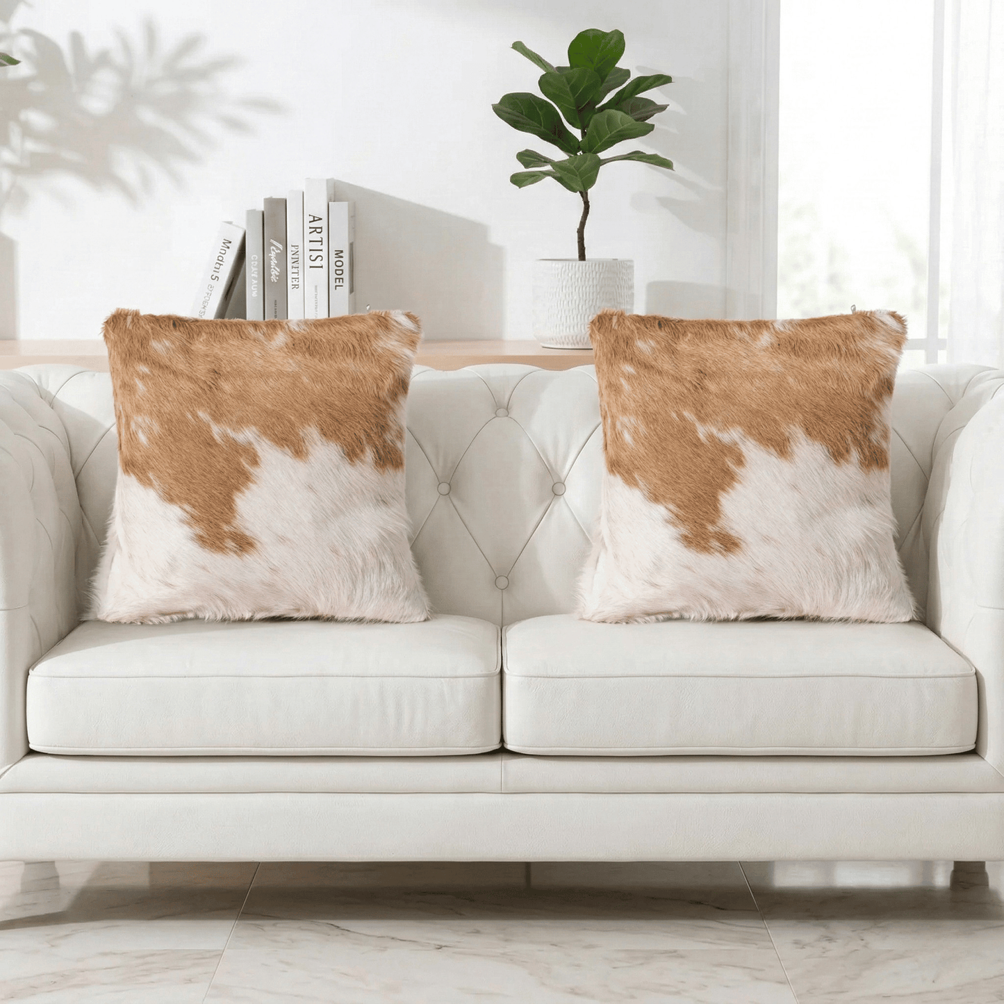 Brown White Cowhide Pillow - Handamde Cowhide Pillow Cover