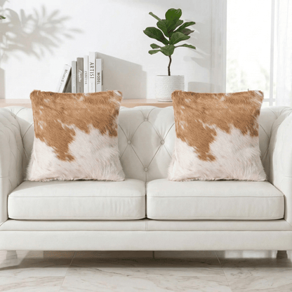 Brown White Cowhide Pillow - Handamde Cowhide Pillow Cover