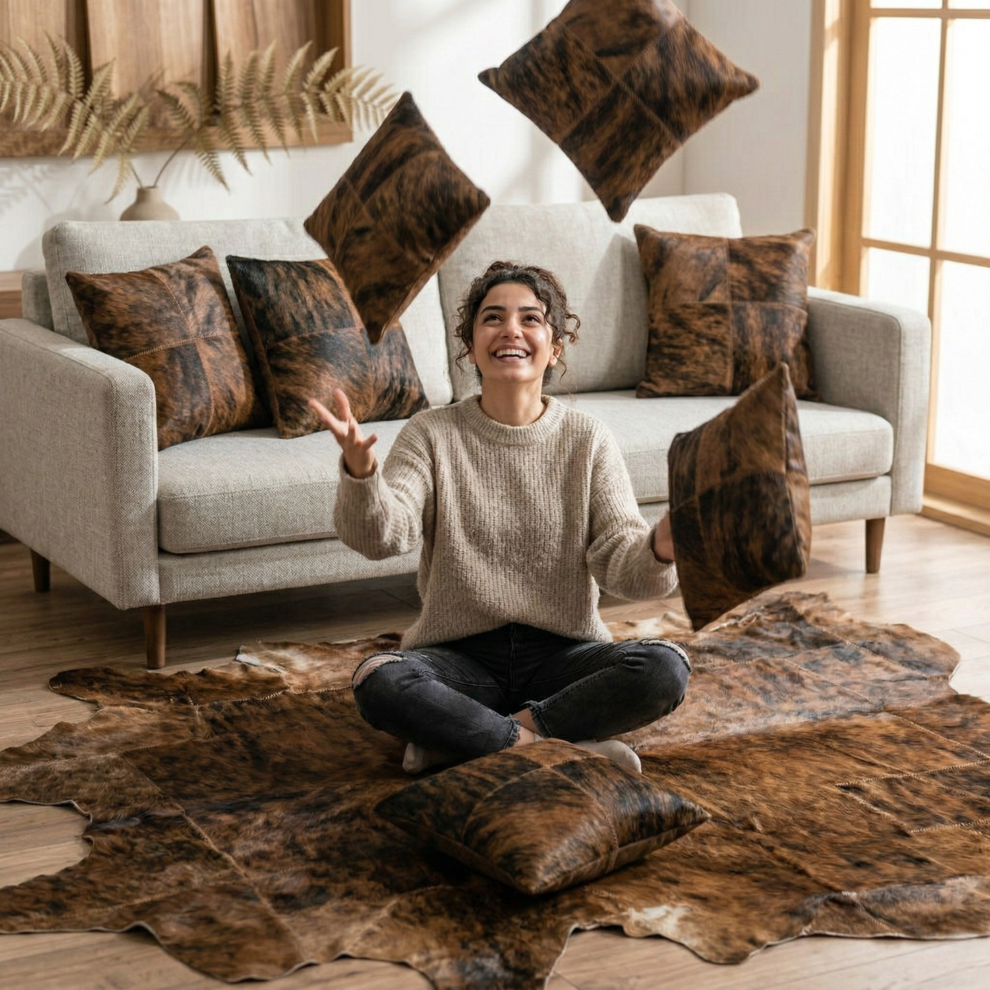 Brown Cowhide Pillow - Handamde Cowhide Pillow Cover