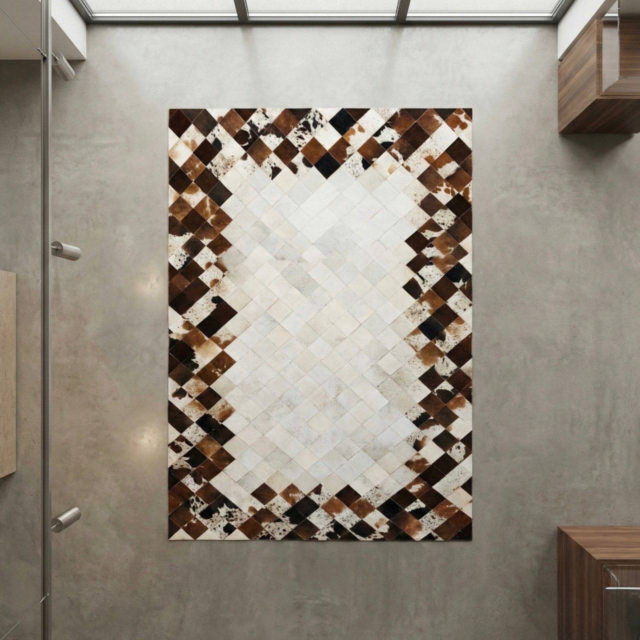 Brown Mixed Color Cowhide Area Rug, Handmade Natural Cowhide Patchwork Rug - WONDERFURRUG