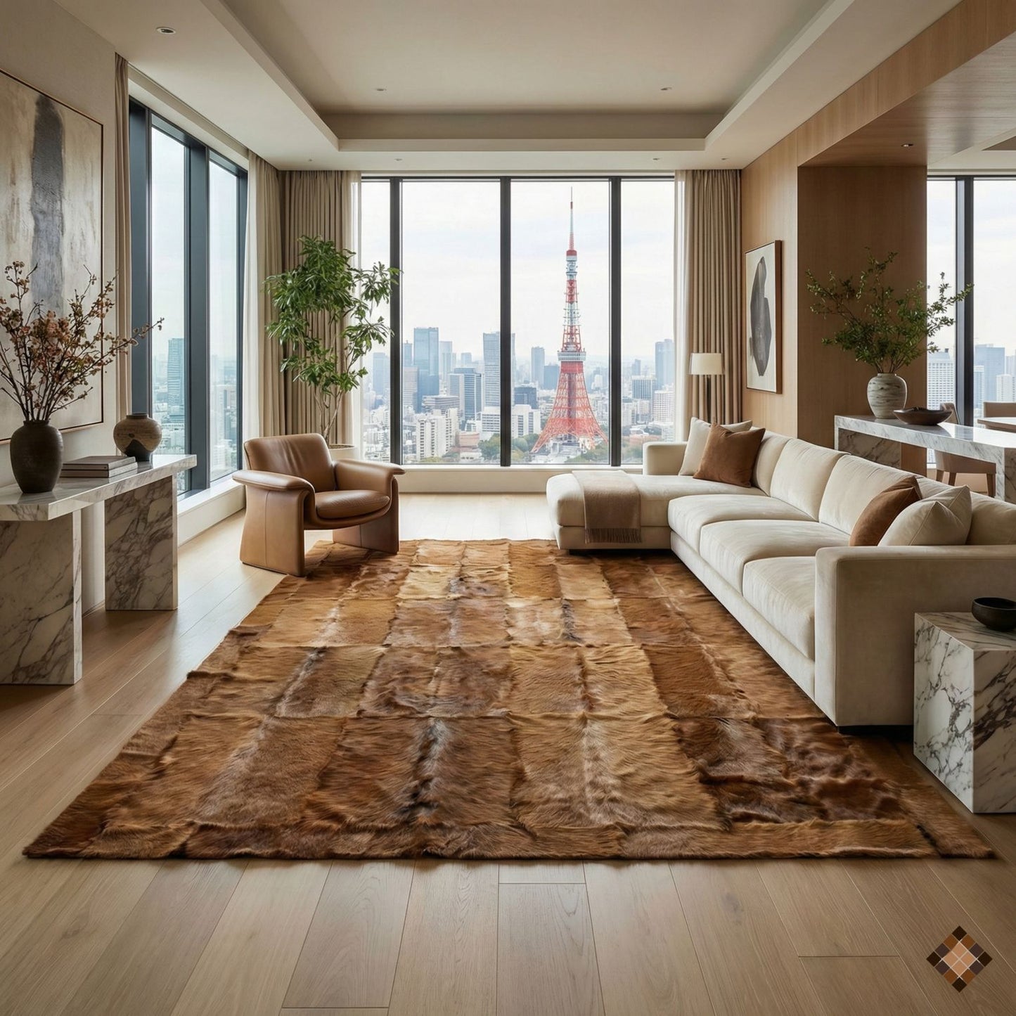 Handmade Genuine Natural Goatskin Patchwork Area Rug