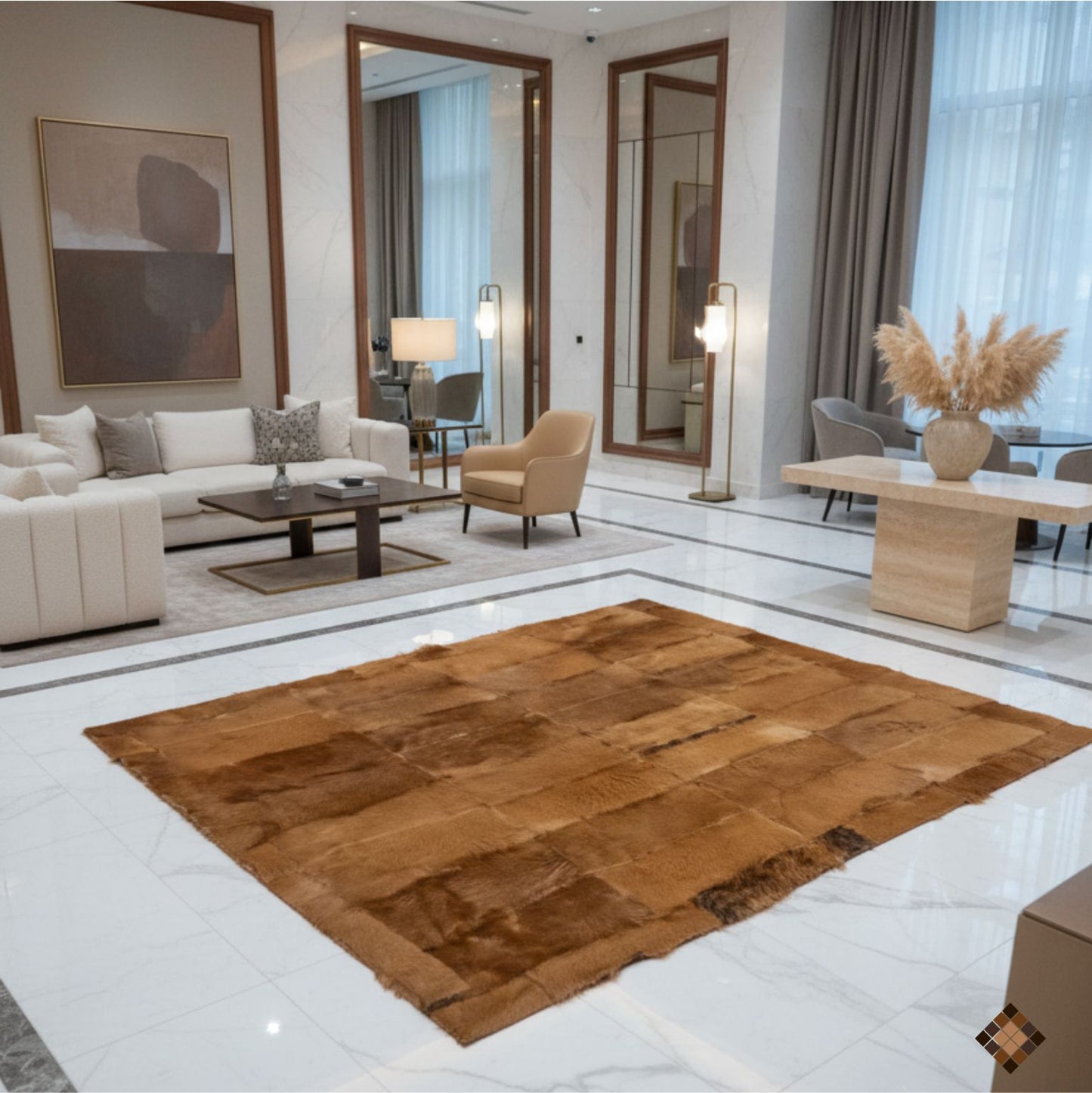 Handmade Genuine Natural Goatskin Patchwork Area Rug
