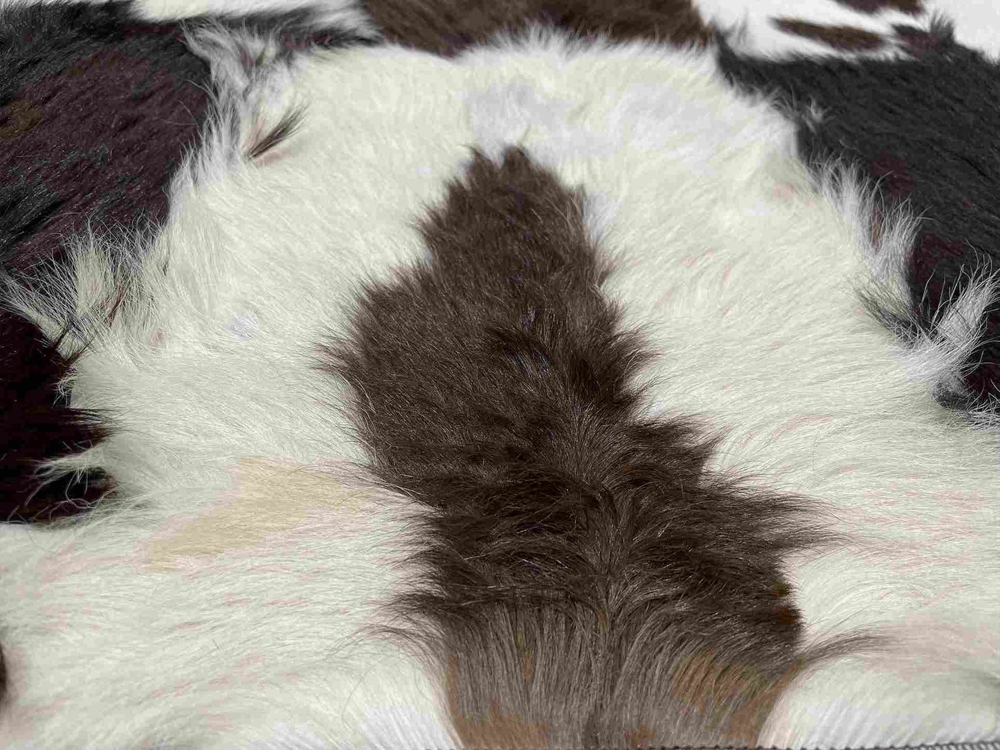 Brown and White Natural Goatskin Patchwork Rug for Living Room