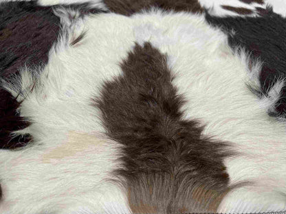 Brown and White Natural Goatskin Patchwork Rug for Living Room
