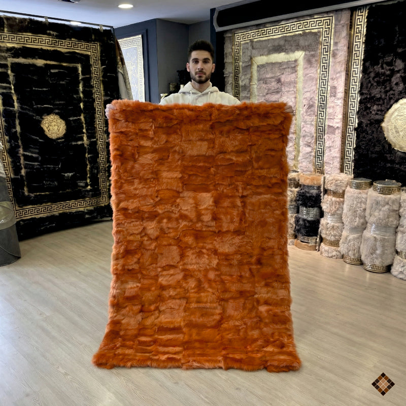 Burnt Orange Handmade Sheepskin Area Rug – Bold Modern Statement Piece - WONDERFURRUG