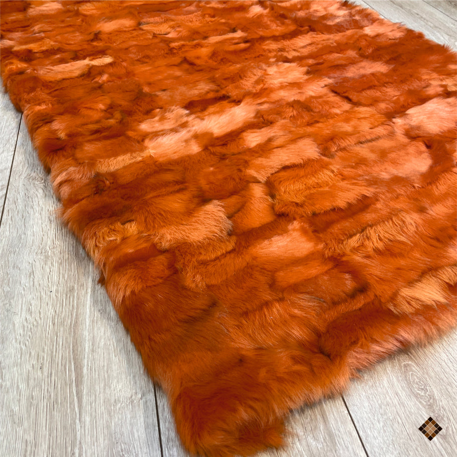 Burnt Orange Handmade Sheepskin Area Rug – Bold Modern Statement Piece