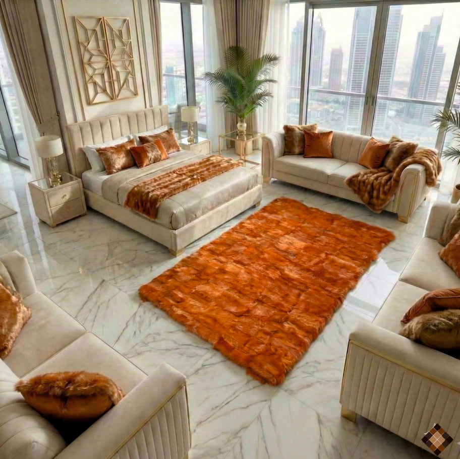 Burnt Orange Handmade Sheepskin Area Rug – Bold Modern Statement Piece