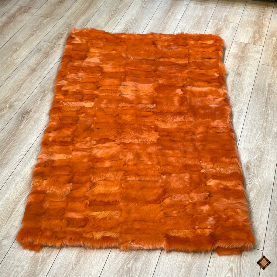 Burnt Orange Handmade Sheepskin Area Rug – Bold Modern Statement Piece