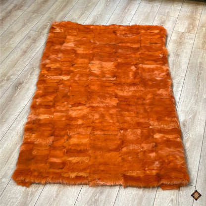 Burnt Orange Handmade Sheepskin Area Rug – Bold Modern Statement Piece