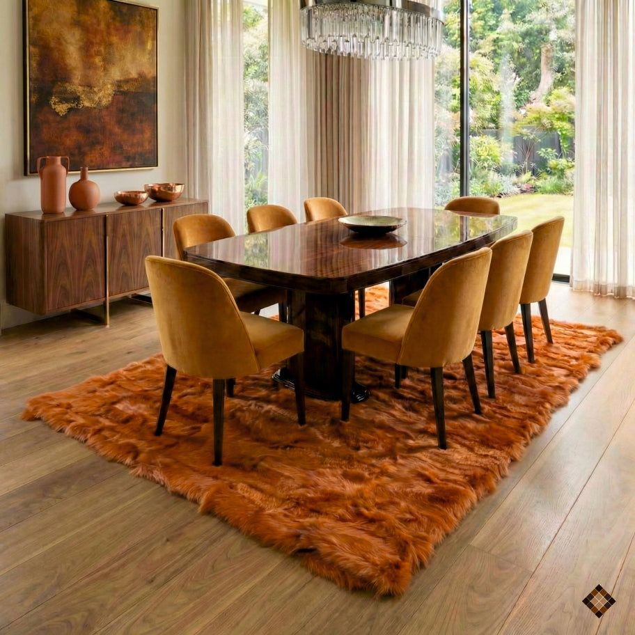 Add warmth and character with this burnt orange handmade sheepskin rug. Custom sizes available for a bold, cozy, high-end interior statement.