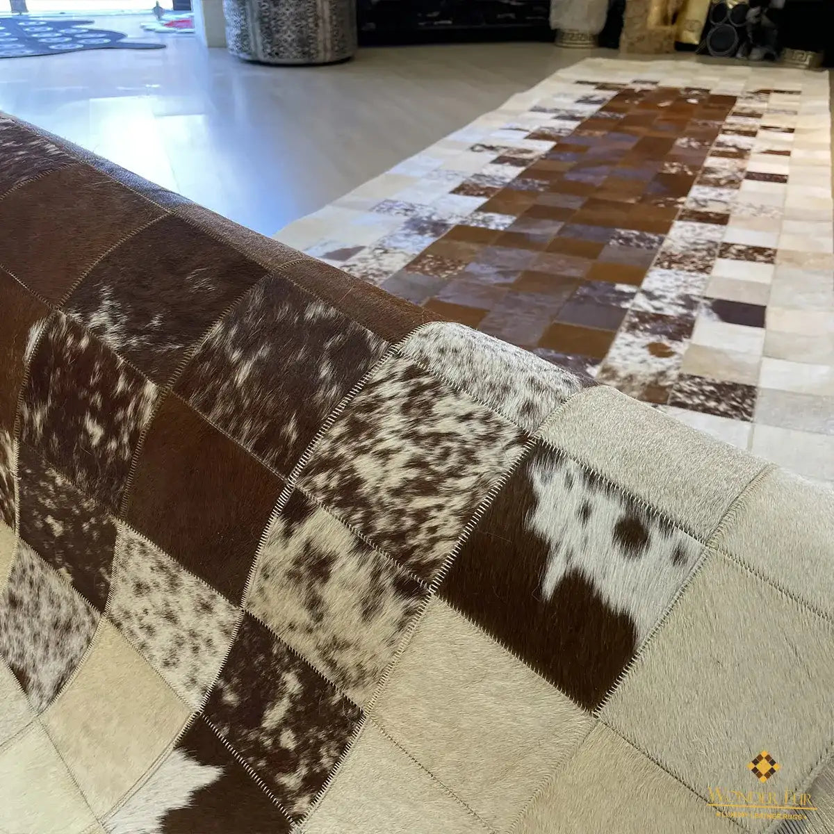 Cream and Brown Natural Cowhide Runner 3x10 Rug for Hallway Chritsmas Gift Carpet