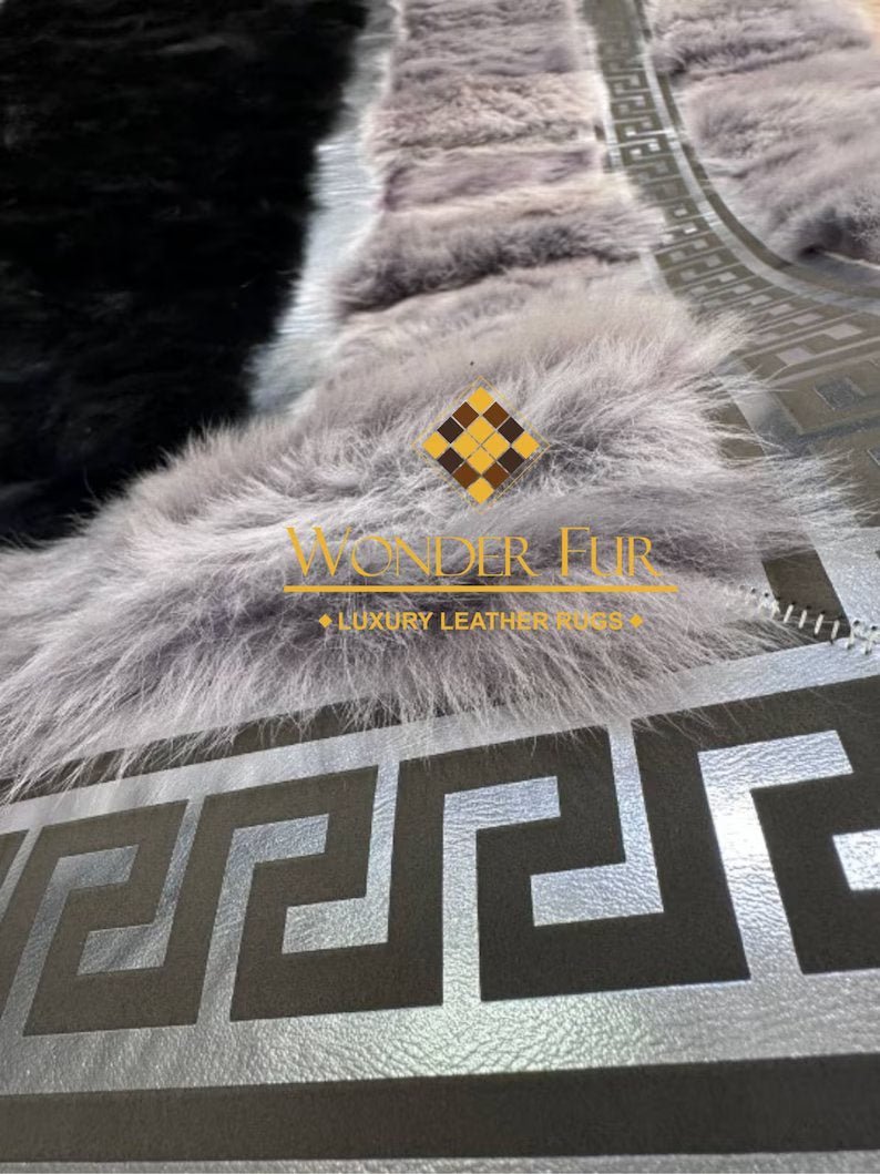 100%Natural Handmade Gray Black Sheepskin Office Area Rug , Modern Rug - Wonder fur rug Rug Wonder Fur Rug Wonder fur rug