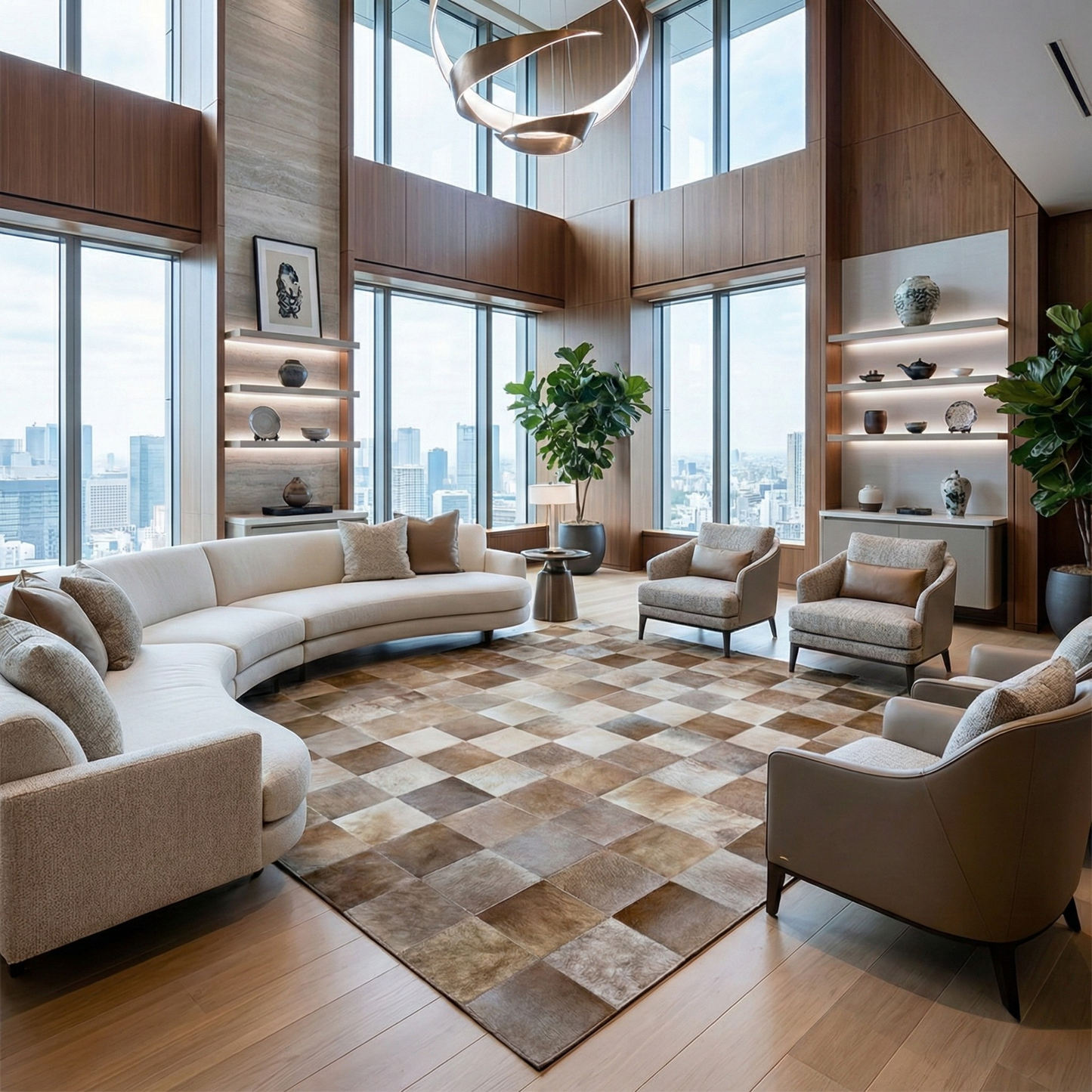 Customized Mixed Brown Natural Handmade Cowhide Area Rug Elegant Carpet