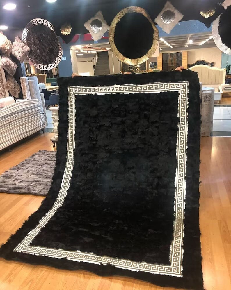 Decorative Home Natural Black Silver Sheepskin Large Living Room Rug