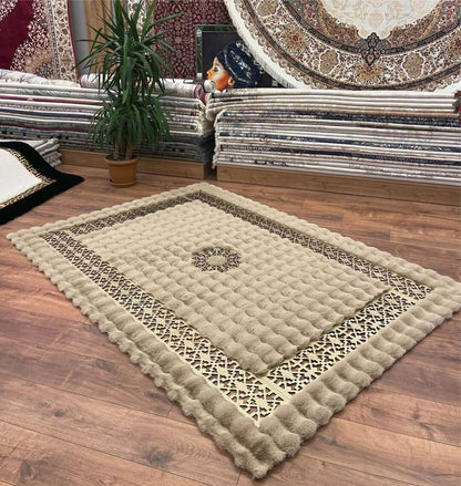 Elegant Gold and Brown Soft Plush Faux Fur Rug